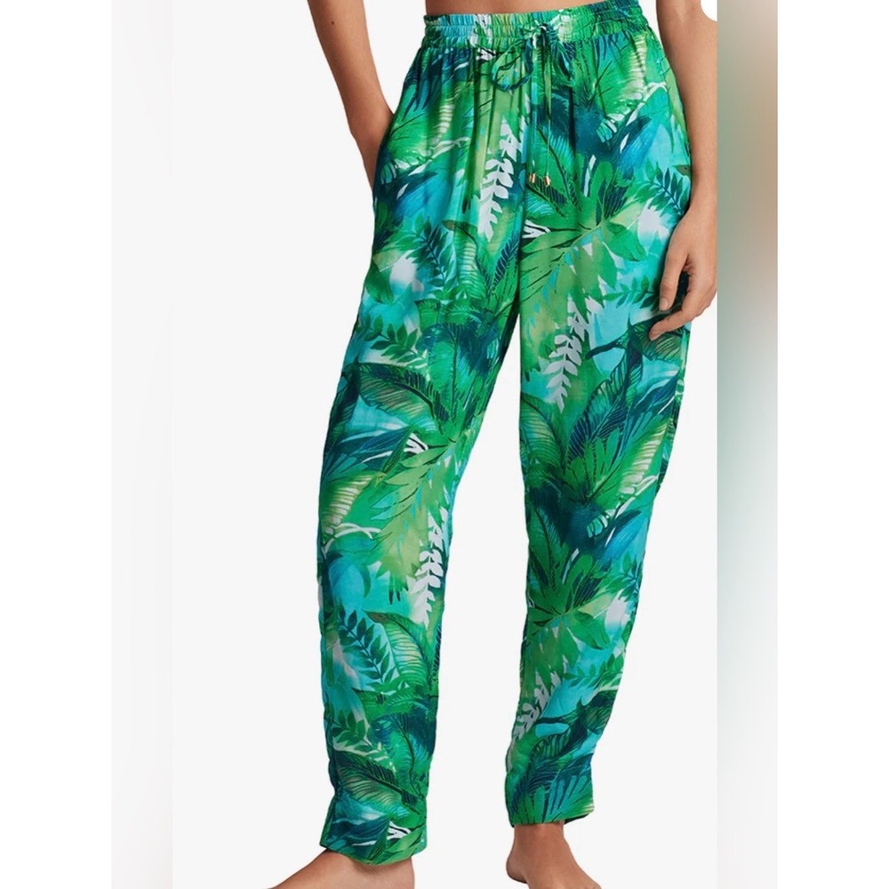 Lauren Ralph Lauren Cartago Palms Poolside Pants M Green Tropical Leaf Coverup